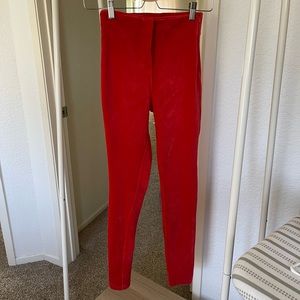 Red high waisted side zip up skinny pants skin tight velvety XS 0